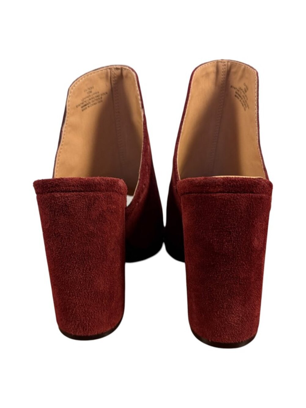 Chelsea & Violet Burgundy Faux Suede Peep Toe Mule Heels Size 10M Block Heel Boo - Picture 6 of 11
